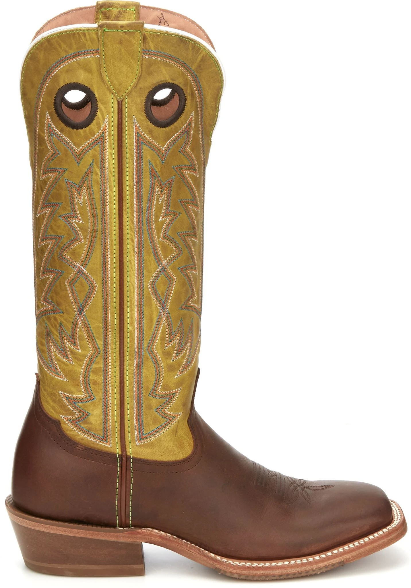 'Tony Lama' Men's 15" Fairview Buckaroo Western Square Toe - Brown / Moss Green